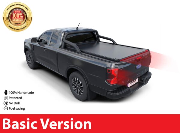 Tessera Roll+ Laderaumabdeckung Rollverdeck "Basic" manuell für FORD Ranger T6.2 P703 2023+ Extrakabine mit OEM Überrollbügel TESS 14070 ROLL black matt 