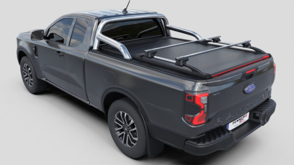 Tessera Roll+ Laderaumabdeckung Rollverdeck "Basic" manuell für FORD Ranger T6.2 P703 2023+ Extrakabine mit OEM Überrollbügel TESS 14070 ROLL black matt 