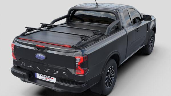 Tessera Roll+ Laderaumabdeckung Rollverdeck "Basic" manuell für FORD Ranger T6.2 P703 2023+ Extrakabine mit OEM Überrollbügel TESS 14070 ROLL black matt 