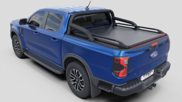 Tessera Roll+ Laderaumabdeckung Rollverdeck "Basic" manuell für FORD Ranger T6.2 P703 2023+ D/C (double cab) mit OEM Überrollbügel TESS 14060 ROLL black matt