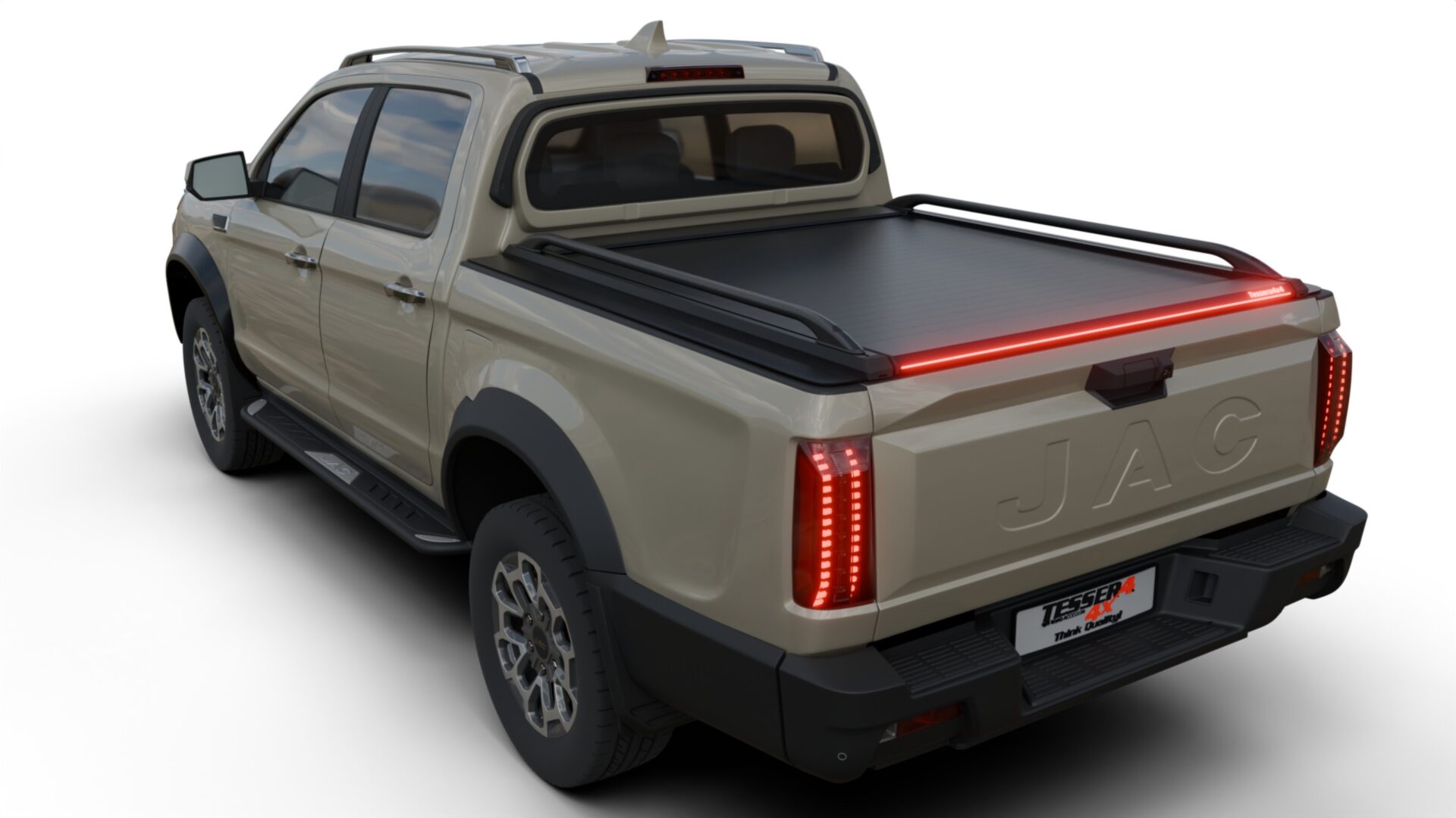 jac_t9_rear_left_kou150 Tessera Roll+ Laderaumabdeckung Rollverdeck "Basic" manuell für Jac T9 EV 2025+ DC (Double cab)